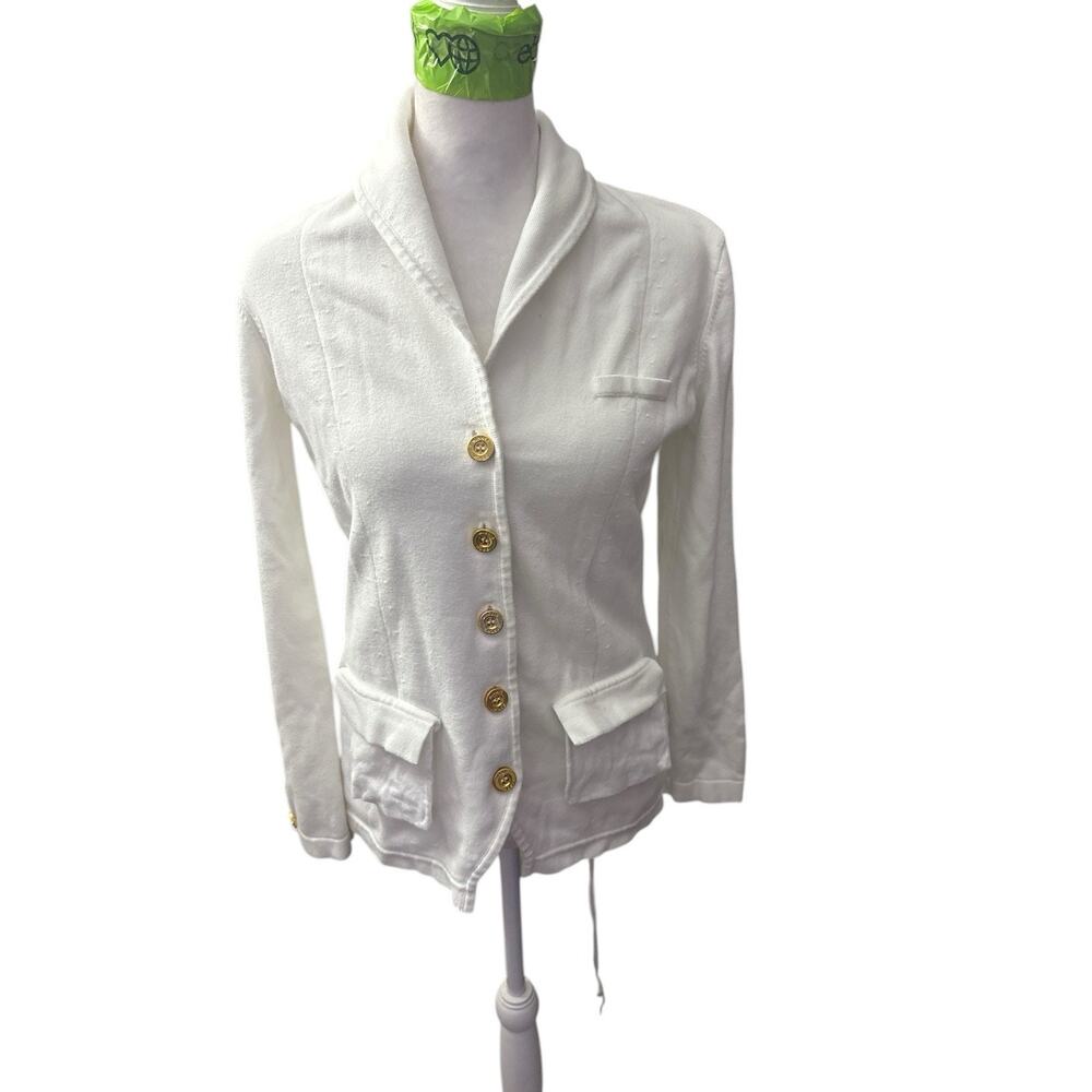 Mini Rose Women’s White Blazer Jacket S Cotton Nylon Spandex Gold Buttons
